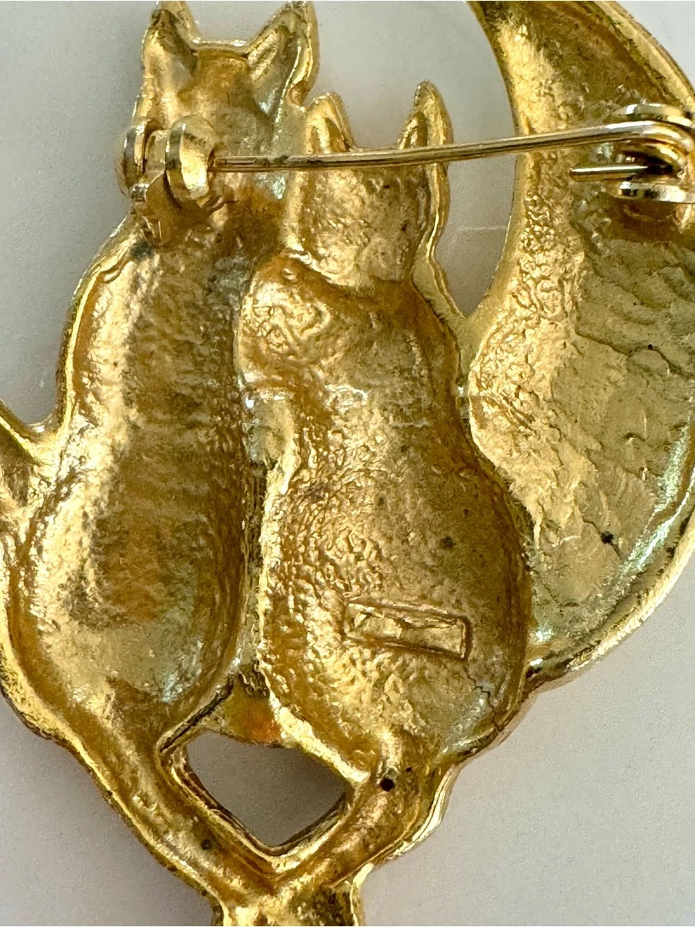 Vintage Cattails Romantic Moon Brooch with Heart Charm